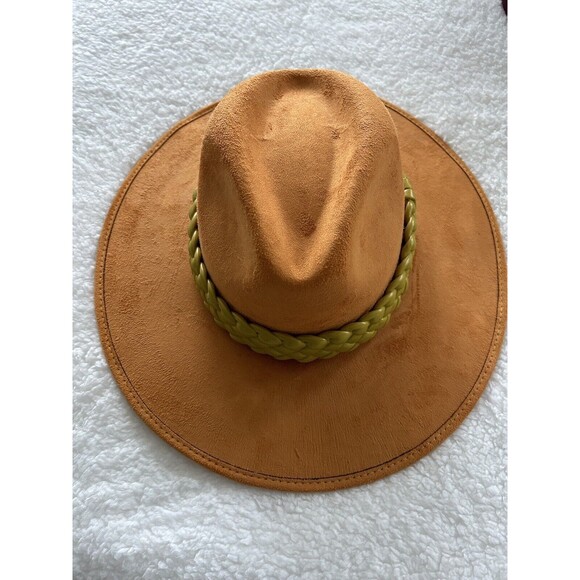 Anthropologie ASN Braided Rancher Hat Women Knotted Band Suede Orange Yellow S - Picture 3 of 5